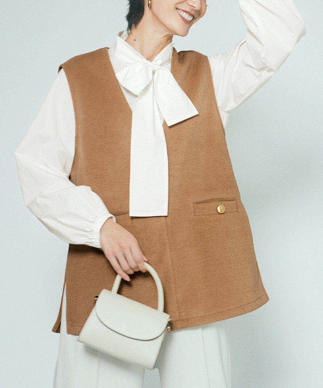 IEDIT | シャギー素材Vネック ミドルベスト〈キャメルブラウン〉