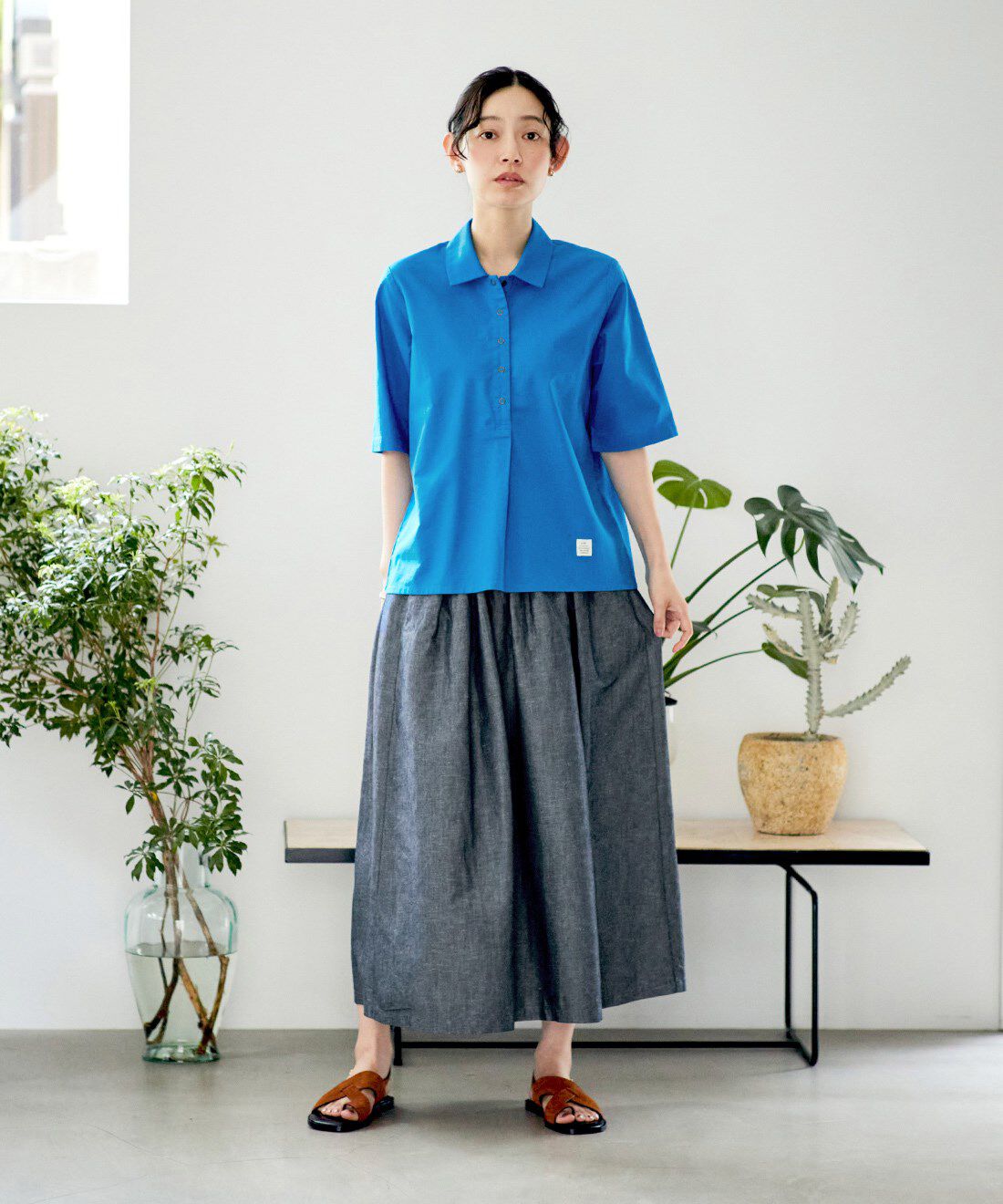 and myera|and myera　シャンブレーギャザースカート