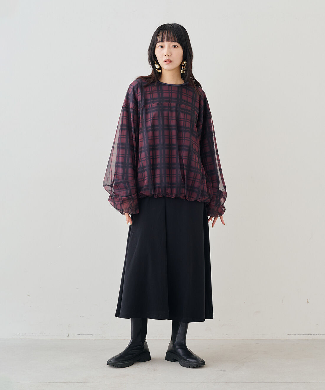 MEDE19F|MEDE19F　テントラインカットソーワンピース〈ブラック〉|モデル身長：163cm　着用サイズ：M