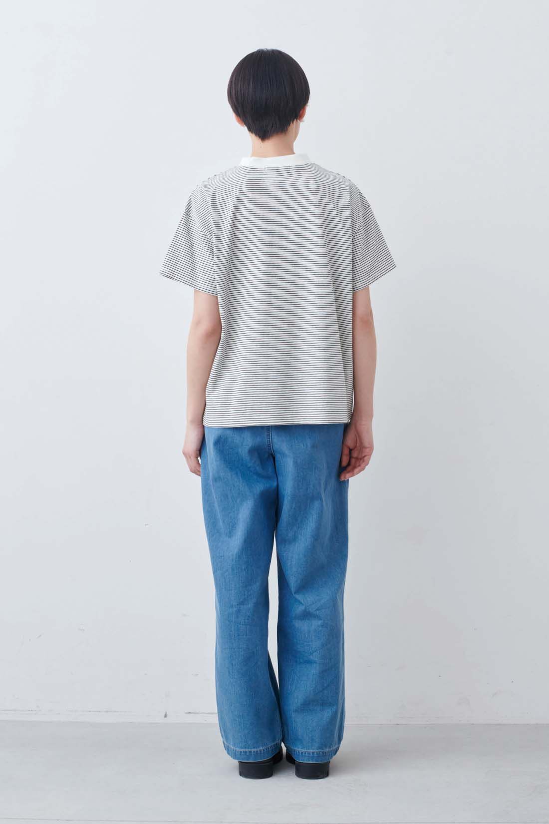 THREE FIFTY STANDARD|こだわりボーダーTシャツの会とガラスパールのイヤアクセサリーのコーディネート