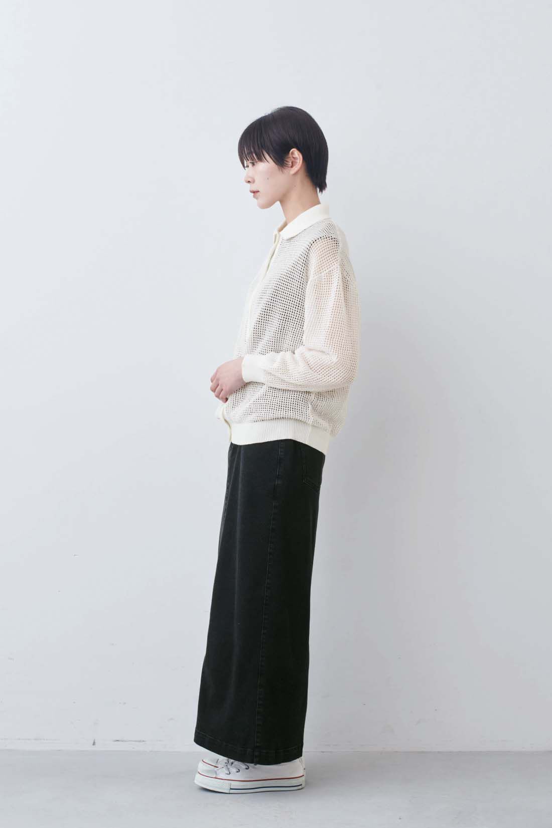 THREE FIFTY STANDARD|針抜きテレコのカットソーアンサンブル〈ブラック〉のコーディネート