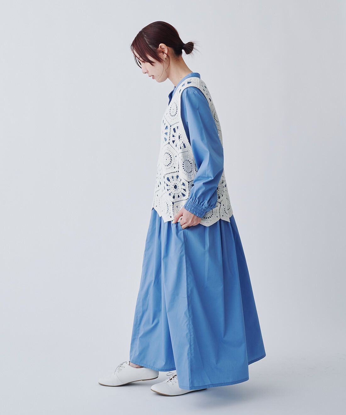 Live in  comfort|栞里ちゃんとつくった長袖ドラマＯＰ〈ＢＬ〉のコーディネート|【着用サイズ】ワンピース：MP　ベスト：MP