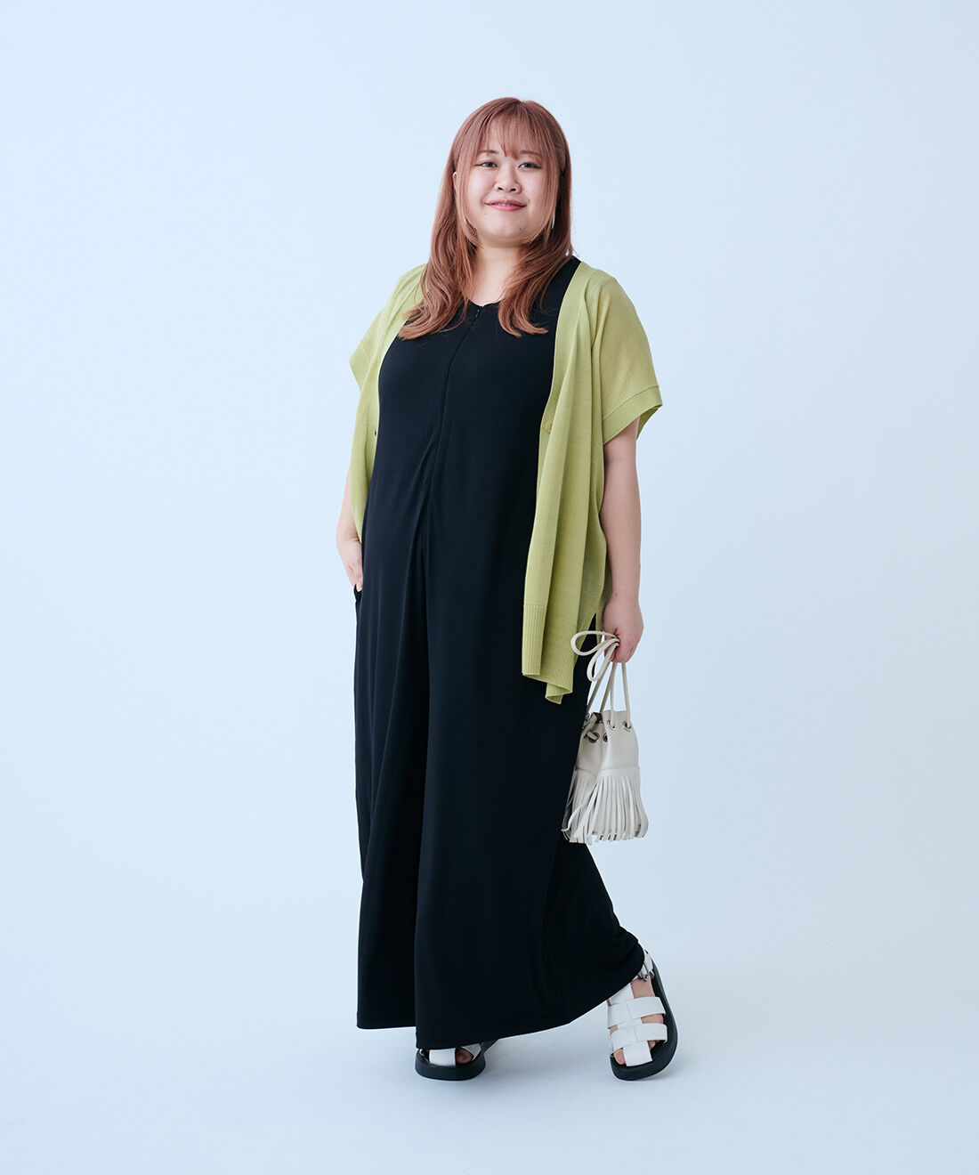 Live in  comfort|汗ばむ季節にフレンチスリーブニットカーディガン〈ピスタチオグリーン〉のコーディネート