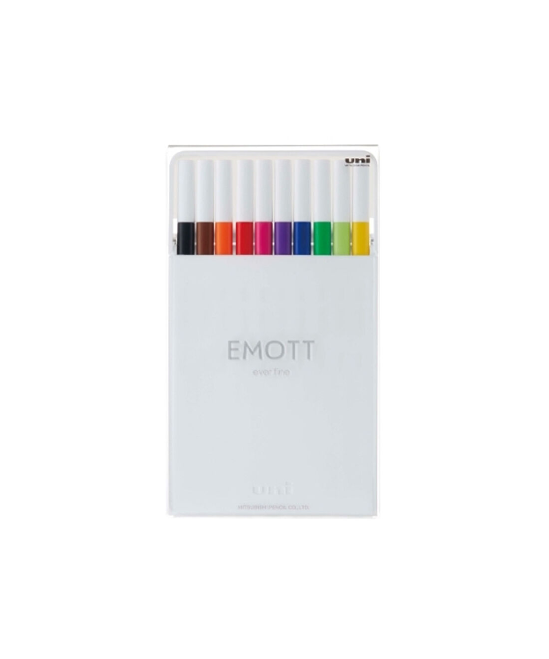 フェリシモギフトショップ|EMOTT　水性サインペン10色セット ＮＯ．１|新開発の顔料インクを採用し、にじまず、裏抜けしないインクとなっています。 近年流行している手帳術のバレットジャーナルやノートへの文字書き、イラスト描きなど、多色使いが好まれるシーンでおすすめです。