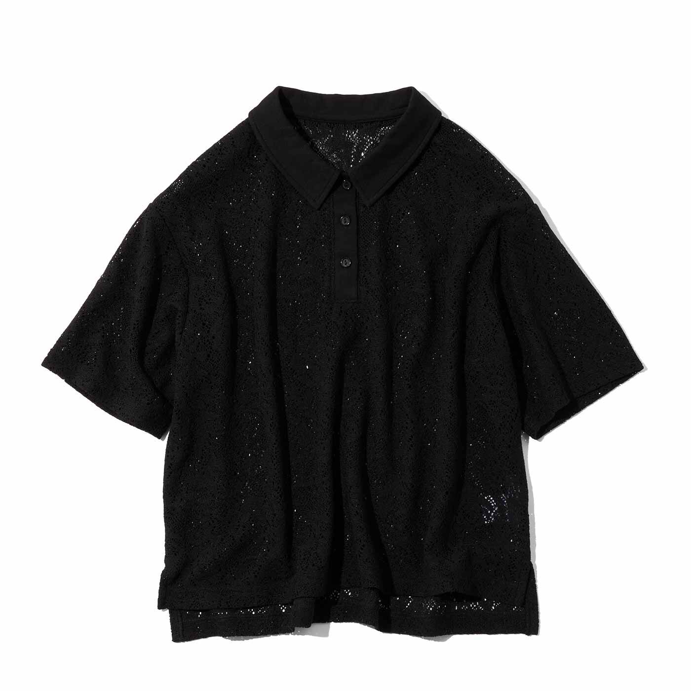Live in  comfort | 華やかレースがほどよく映える 衿付きトップス〈ブラック〉