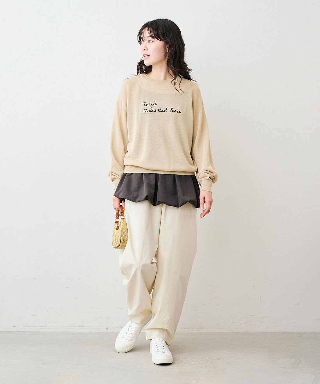 Live in  comfort|リブ イン コンフォート　どんなトップスでも大正解！ UVカット＆吸汗速乾機能のすっきり見えぷっかりバレルパンツ〈エクリュベージュ〉