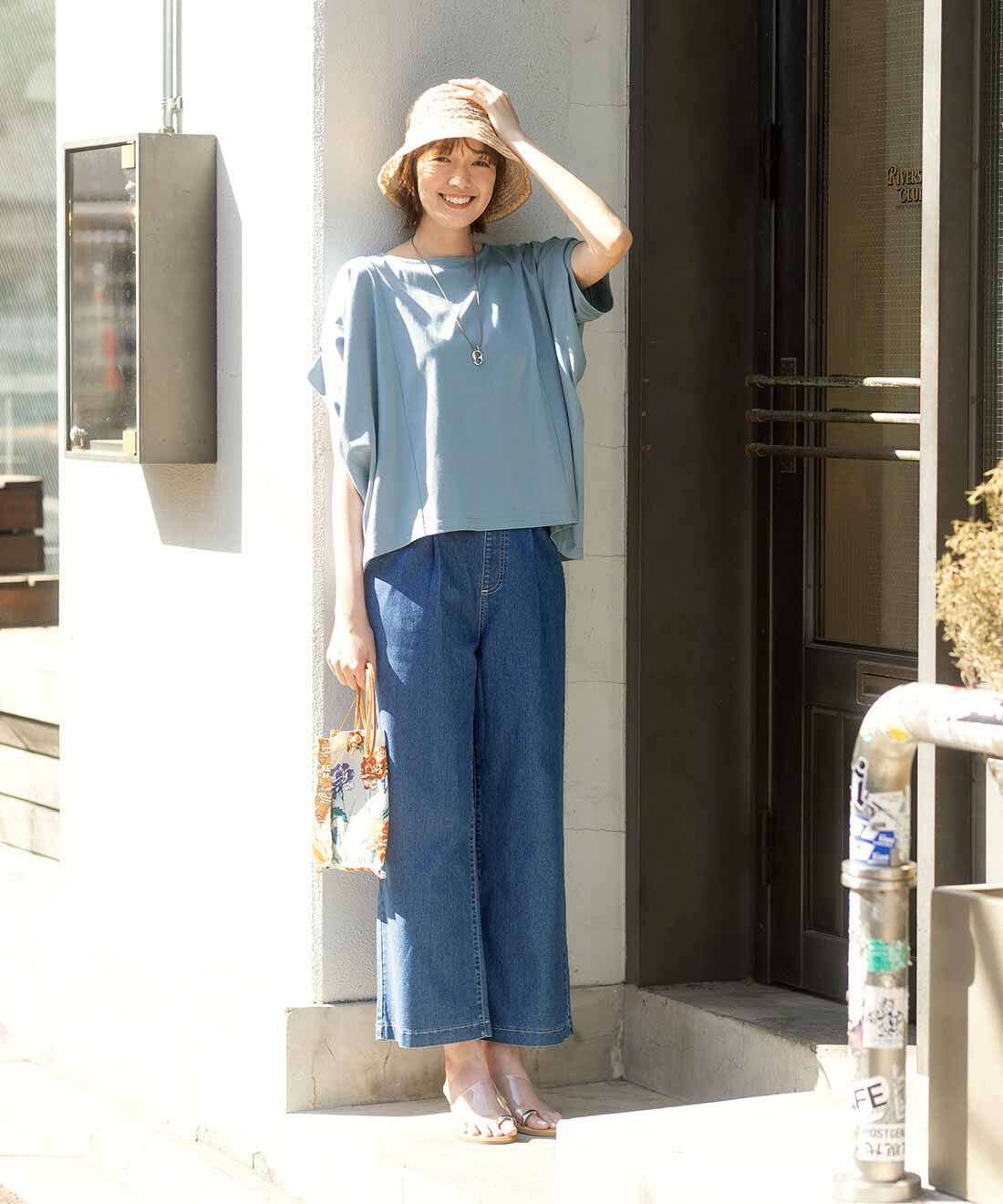 Live in  comfort|リブ イン コンフォート　遮熱・UVカット・接触冷感・吸汗速乾素材の ブラウス見えする変形ドルマンカットソートップスの会